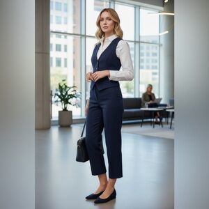 The Limited Navy Suit. Vest and cropped pants.